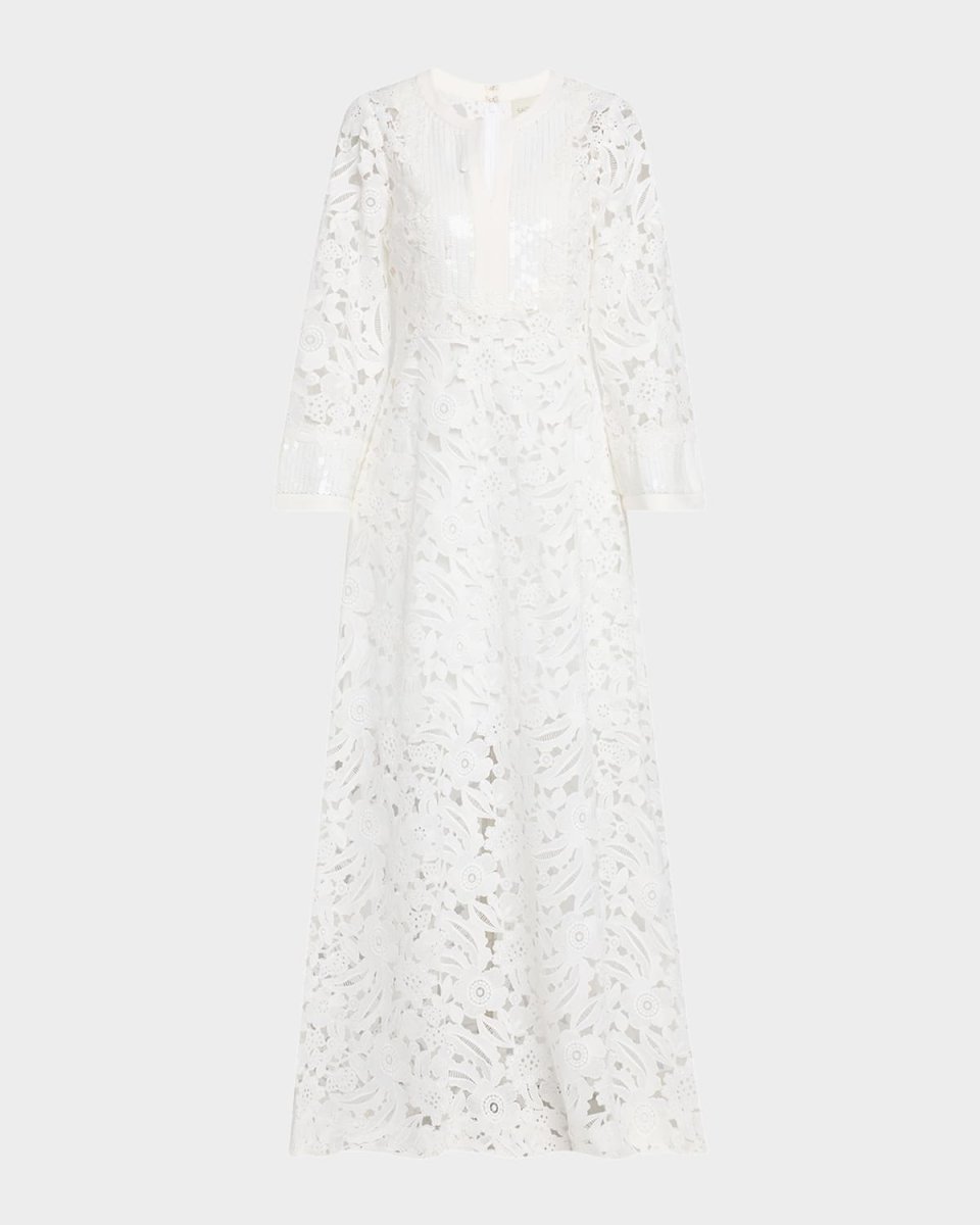 Cynthia Sequin-Embellished Floral Lace Gown